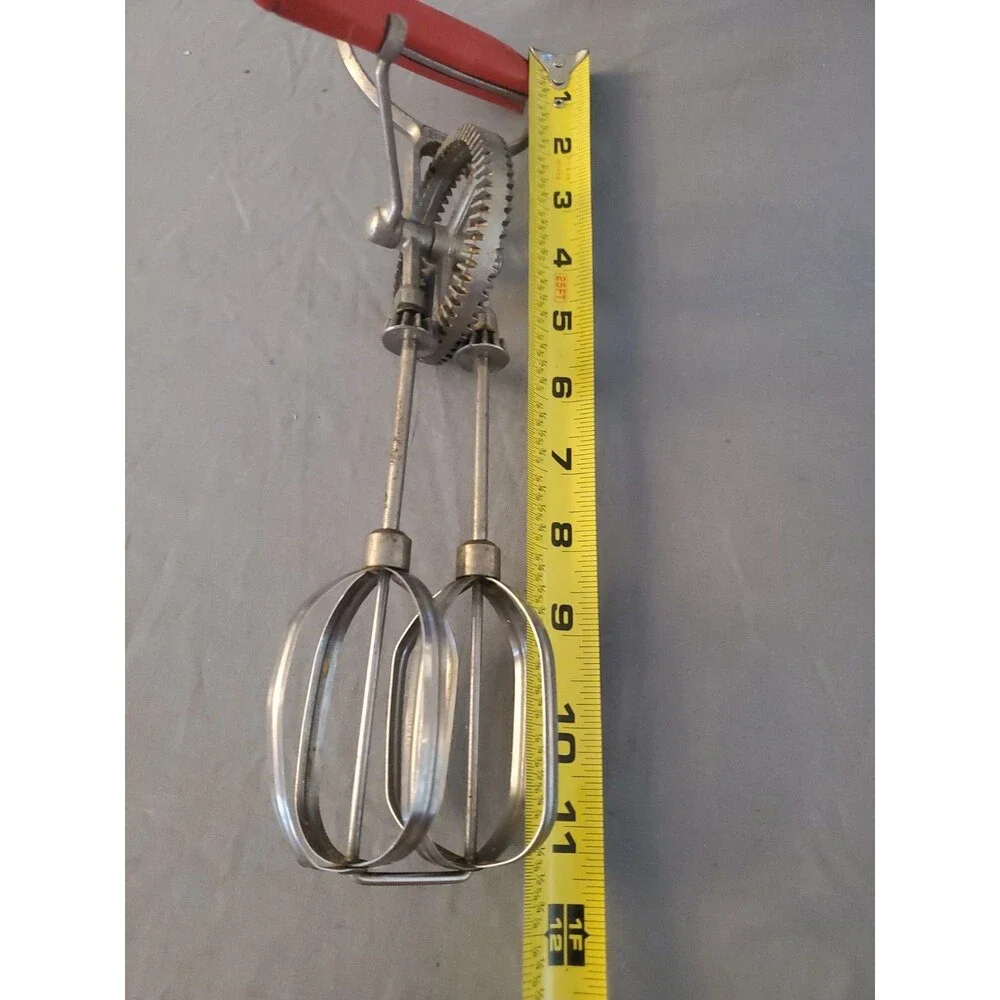 VW Mfg Co Antique Best Egg Beater Red Handle Crank Double Mixer Oakland USA